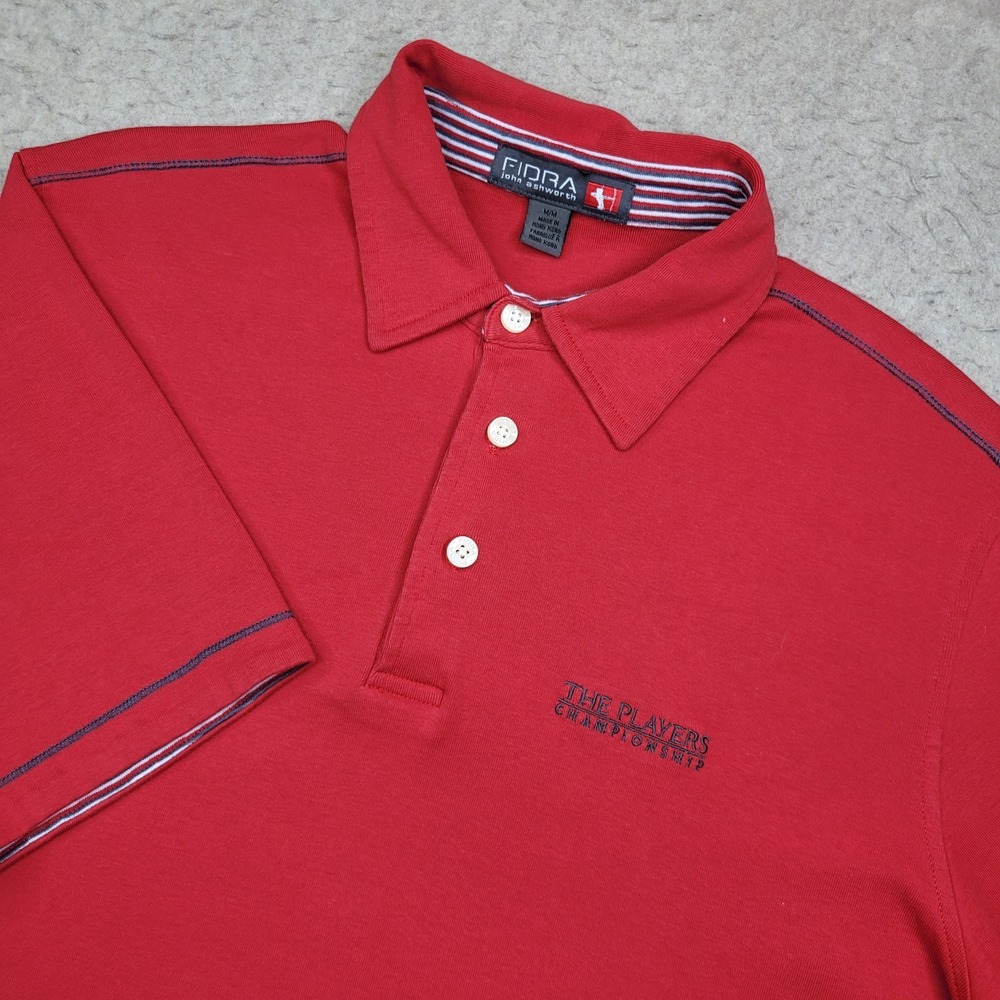 Fidra John Ashworth Golf Polo Shirt Mens M Red Short Sleeve TPC Saurgrass Logo